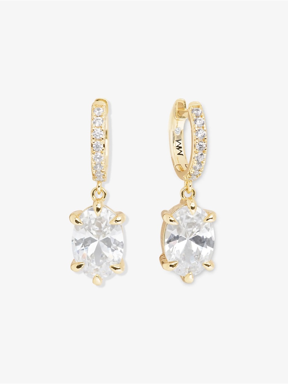 Melinda Maria Gold Drop Huggie Earrings - Oval Simulated Diamond